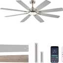 Ceiling Fan with Light and Remote/APP Control, 62 inch Large Low Profile Ceiling Fans for Living Room Patio, Quiet DC Reversible Motor, 8 Speed, 3CCT, Dimmable, Dual Finish 8 Blades, Nickel