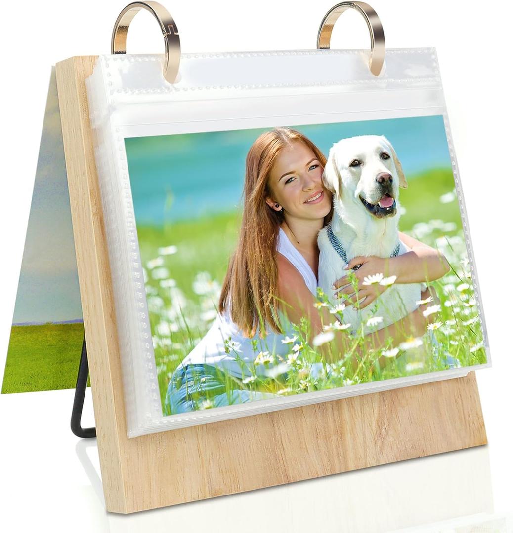4x6 Desktop Flip Photo Album on Stand 4x6 Standing Photo Album Portrait Family Photo Collections Tabletop with 60 PVC Pockets