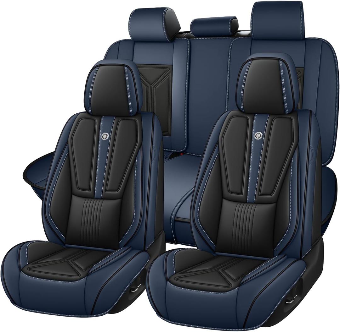 Arazi Custom 5 Full Seat Cover for Toyota Corolla 2009-2025, Full Coverage Premium Waterproof Nappa Leather Seat Covers（5 Seats Standard, Black&Blue）