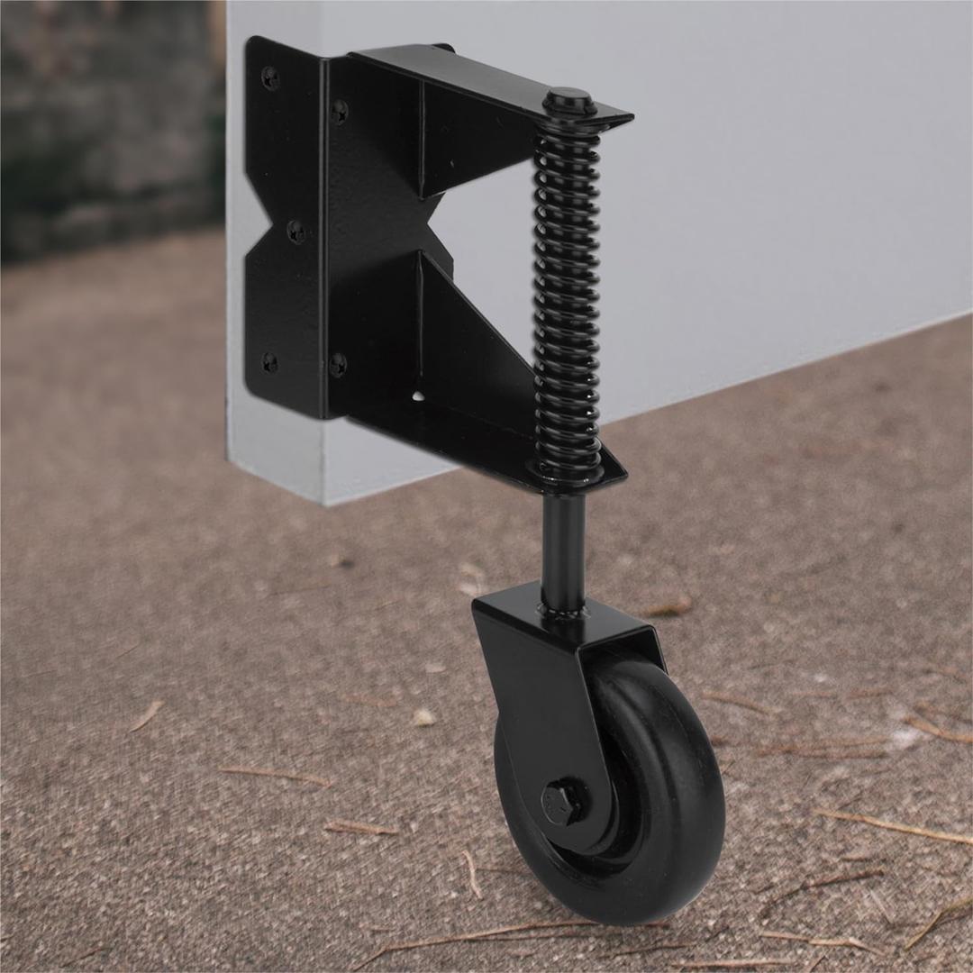 Spring Loaded Gate Caster for Wooden Gate PVC Fence, Heavy Duty Gate Wheel Caster with 360 Degree Universal Mount Plate for Metal gate, Yard Fence, 4-Inch, 220 Lbs Capacity, Black