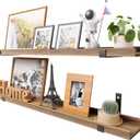 Natural Wood Floating Shelves with Lip, 40 Long Floating Wall Shelf with Metal Bracket, Set of 2 Picture Ledge Shelf Wall Mounted Shelves for Living Room, Bedroom, Kitchen,Carbonized Black