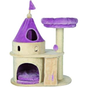 TRIXIE My Kitty Darling Castle Condo, Scratching Post, Cat Tree, Pom Pom, Crinkle Toy | Beige 27.5 x 14.75 x 35.25 In