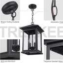 Treekee Large Outdoor Pendant Light, Modern Adjustable Hanging Lantern, Black Outside Porch Chandelier Light with Seeded Glass, Exterior Pendant Lighting for Patio, Porch, Yard