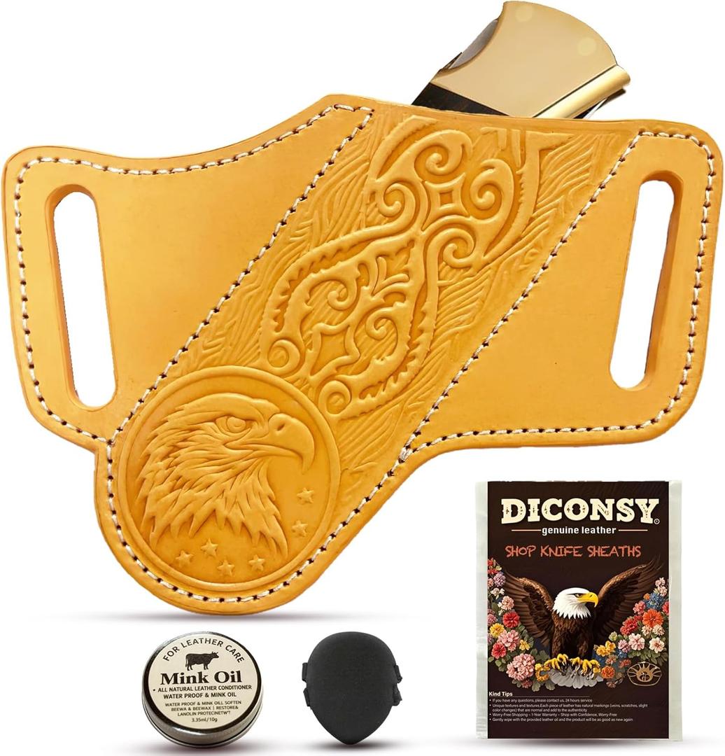 Knife Sheath Leather,Genuine Craft, Knife Sheath for Belt with Secure Snap for Hiking .-Chestnut