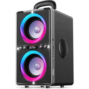 Bluetooth Party Speaker, 200W Peak Portable Loud Stereo with Subwoofer, Wireless TWS Pairing Deep Bass Led Light Show with Fast Charging for Outdoor Home Party Camping (Black)