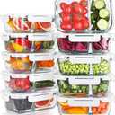 KOMUEE 10 Packs 30oz Glass Meal Prep Containers 2 Compartments,Glass Food Storage Containers with Lids,Airtight Lunch Bento Boxes,Oven,Freezer and Dishwasher Safe, White
