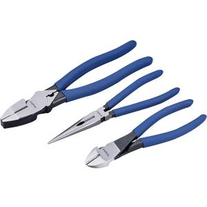 Pro Pliers Set, 3-Piece (7-inch Diagonal Cutting, 8-inch Needle Long Nose, 9-inch Linesman) Industrial Cutters Set