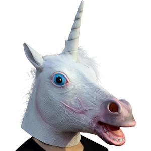 Creepy Party Deluxe Novelty Halloween Costume Party Latex Animal Head Mask, Unicorn