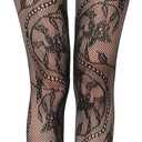 Buauty Fishnet Tights Patterned Fish Net Stockings Floral High Waist Pantyhose Black Lace Thigh High Stocking Party Halloween (One Size, Black Skull-small)