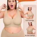 Vertvie Jelly Bras for Women Plus Size Minimizer Soft Wireless Push Up Bra Full Supportive Older Lift Back Coverage Bralette (Beige)