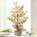Easter Decorations Pre-Lit Easter Tree, 18 Inch Tabletop Easter Egg Tree with 30 LED Lights & Timer, Battery Operated Spring Decor for Table Mantel Kitchen Shelf