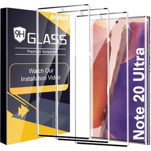 3 Pack Galaxy Note 20 Ultra Screen Protector, 9H Tempered Glass, Ultrasonic Fingerprint Support, 3D Curved,HD Clear Scratch Resistant for Samsung Galaxy Note 20 Ultra 5G Glass Screen Protector, Clear