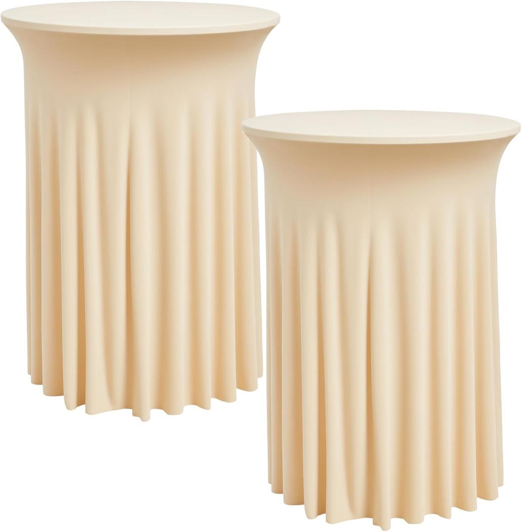 2 pk Champagne Cocktail Table Cloth Round 3643in-High Top Highboy Bar Cocktail Tablecloths-Wrinkle Free Stretchy Fitted Spandex Table Covers with Ruffle Desk Skirt for Wedding Banquet Party Tables