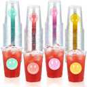 100 Pcs Smile Face Plastic Cups 16 oz Pastel Smile Face Disposable Cups Cute Pastel Clear Disposable Plastic Tumblers for First Birthday Birthday Baby Shower Party Supplies Beverage Drinking