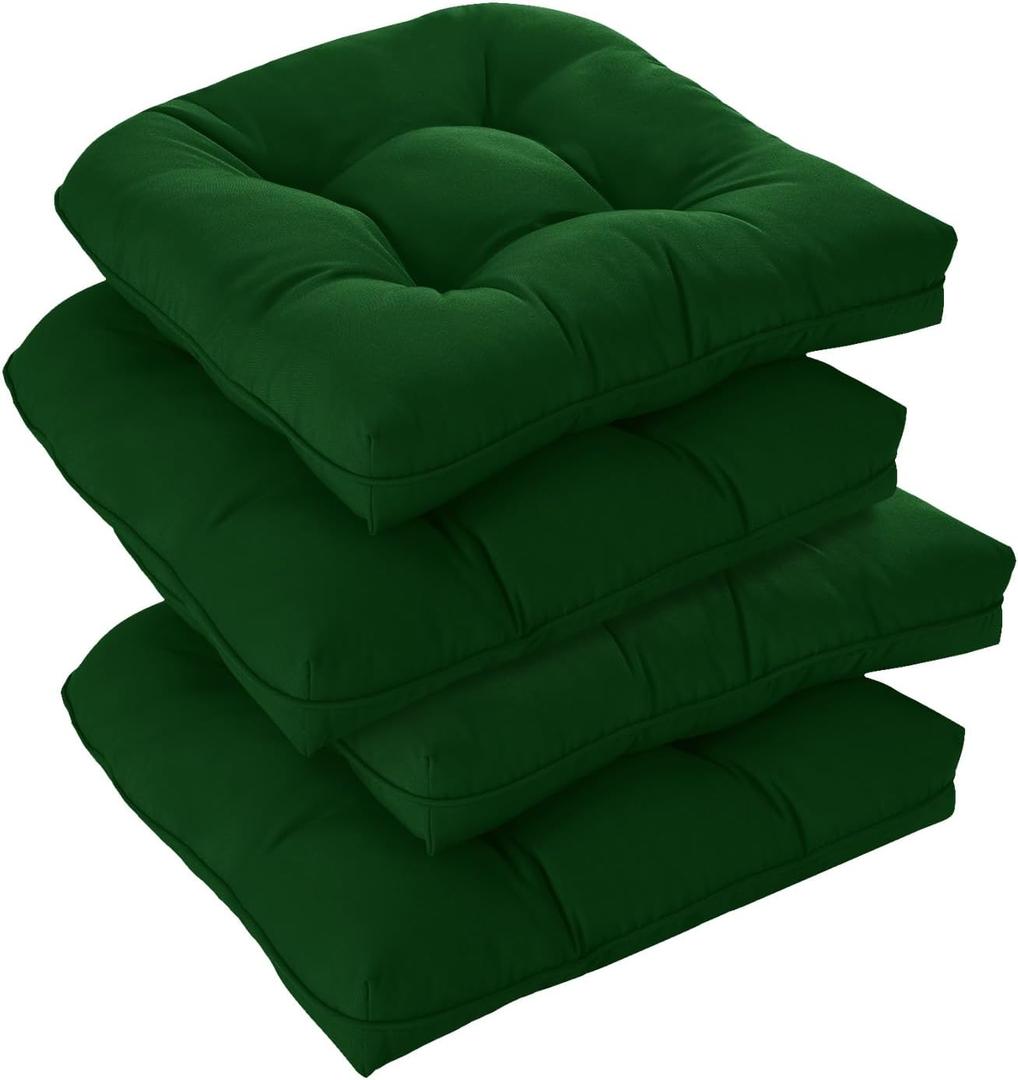 downluxe Outdoor Chair Cushions Set of 4 for Patio Furniture, Waterproof Tufted Overstuffed Patio Furniture Cushions, Memory Foam Outdoor Seat Cushion, 19" X 19" X 5", Forest Green
