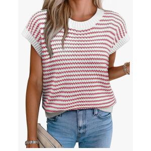 EVALESS Women's Sweater Vest Striped Pullover Tank Top Round Neck Cap Sleeve Lightweight 2025 Summer Casual Clothes M