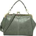 Women Vintage Small Retro Handbags Kiss Lock Crossbody Purse Frosted Leather Messenger Bag Tote (Green)