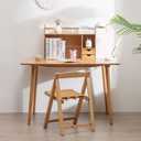 Bamboo Desktop Bookshelf with Drawers,2-Tier Desk Organizer Shelf,Small Desk Hutch with Storage for Office,Dorm,Bedroom,Home,Desk Top Bookshelf with Rounded Corners,22.8"x7.5"x18.1", 1 piece desktop storage rack