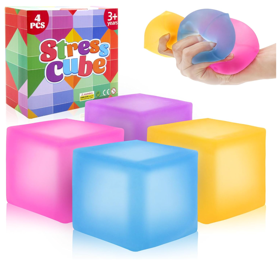 Fidget Toy Stress Cube 4 Pack, Cube Squishies Anxiety Stress Relief with Thick Substance,Fidgets for Classroom,Stress Balls for Adults Kids Children Teens