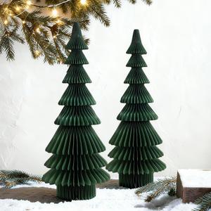 2 Pack 20 Inch Green Paper Christmas Tree, 2 Pcs Foldable Honeycomb Tabletop Christmas Decorations with Magnetic Closure, Reusable Paper Trees for Holiday Table Centerpieces and Mantel