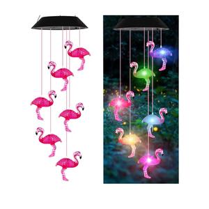 Solar Wind Chimes Flamingo,Birthday Gifts for Mom Grandma Dad, IP65 Waterproof Memorial with 7 Color Changing LED Lights, Outdoor Decor Garden Yard Decorations