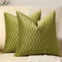 22x22 Moss Green Throw Pillow Cases: 2 Pack Original Striped Velvet Square Decorative Pillow Covers for Farmhouse Couch