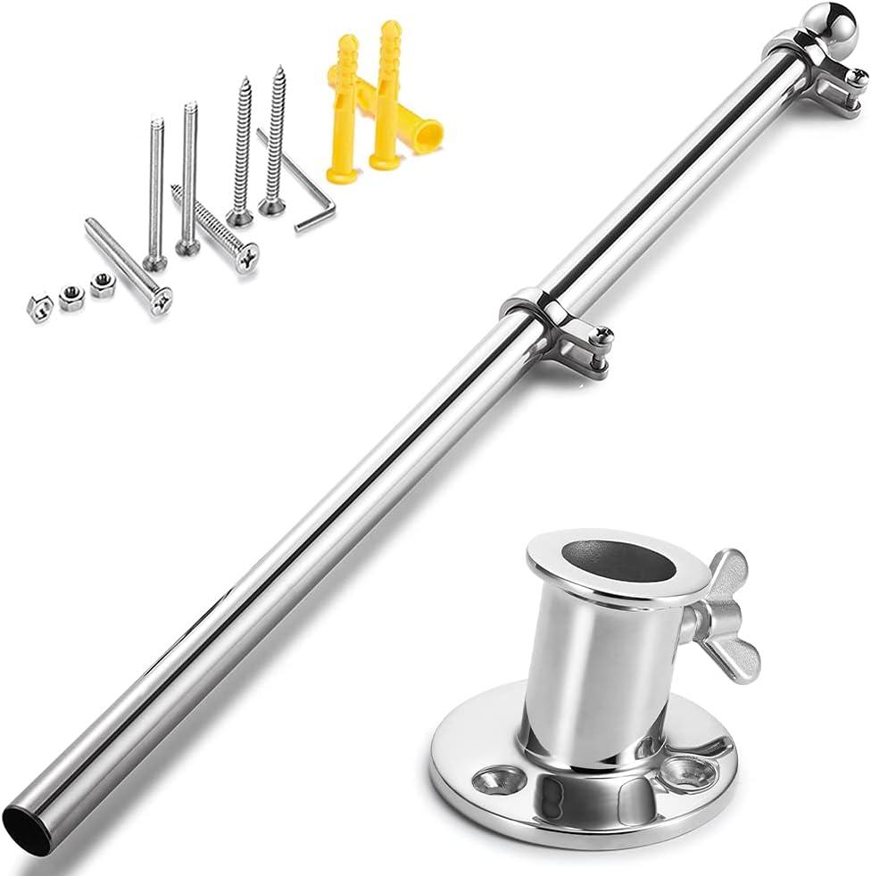 Marine Flag Pole with Base, Flag Pole Holder, 316 Stainless Steel Flag Pole Set for Boat, Yacht, Truck and Yard - Flag Pole 24 inch