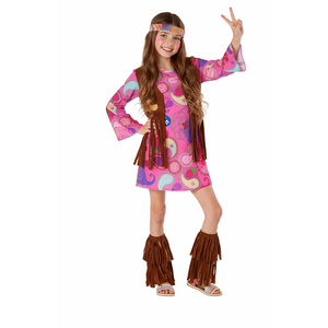 Morph 70s Outfits For Kids, Girls Hippie Costume, Hippie Costume Kids, Girls Halloween Costumes, 70s Halloween Outfit Kid (Large, Pink)