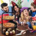 4 Pcs Wooden Pizza Stands Tiered Serving Tray Stand with 3 Pizza Servers for Pie Cupcake Dessert Cheese Party Restaurant