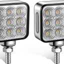 Partsam 2Pcs 3 inch Square Double Face 30LEDs Turn Signal Pedestal Fender Light, Amber/Red To Blue Auxiliary Lights for Semi Truck, T-Mount, Clear Lens