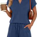 Yousify 2 Piece Sets for Women Cap Sleeve V Neck Lapel Tops and Drawstring Shorts Summer Casual Outfits Sleepwear 2026, 2XL