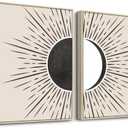 SERIMINO Black and White Wall Art Framed, Boho Canvas Wall Art for Living Room, Set of 2 Sun and Moon Painting Prints for Bedroom Decor Aesthetic,16 x24 inch