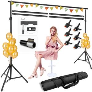 Photo Backdrop Stand for Parties, 10x6.5FT Adjustable Backdrop Stand Studio Photography Background with Carrying Bag and Clamps for Projector Screen, Photoshoot
