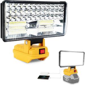 Cordless LED Work Light for Dewalt 20V Battery, 8" Portable LED Flood Light Flashlight, 2 Modes Brightness, 90W 9000LM, Low Voltage Protection, USB Charging Ports, for Work Camping Outdoor(No Battery)