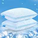 Double Sided Cooling Pillow for Hot Sleepers, Shredded Memory Foam Pillows King Size Set of 2, Adjustable Soft & Firm Gel Bed Pillow for Side, Back, Stomach Sleepers (Icy Blue)