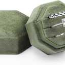 WantGor Velvet Ring Box, 3 Slots Jewelry Ring Gift Box Vintage Ring Display Holder Case for Wedding Ceremony Proposal Engagement (Olive Green)