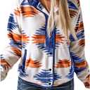 SELINK Womens Fleece Jacket Western Aztec Print Long Sleeve Snap Button Down Shacket Jackets with Pockets (Large, Royal Blue)