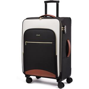 LOVEVOOK Carry On Luggage 28x19x12 Airline Approved, 24 Inch Softside Suitcases with Wheels, Lightweight Spinner Carry on Suitcase with TSA Lock, Water-Resistant Large Capacity Luggage for Travel (Black-White-Chestnut)