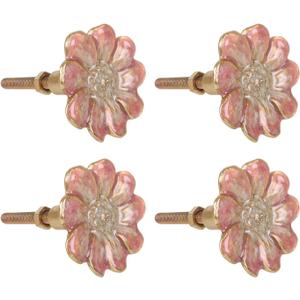 NIKKY HOME Cabinet Knob 4 Pack Flower Drawer Knob Decorative Vintage Door Cupboard Solid Metal Pulls Handles for Furniture Bedroom Living Room Bathroom - Pink