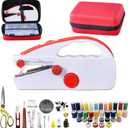 Handheld Sewing Machine Heavy Duty, with Red Leather Storage Case and 110-Piece Sewing Kit, Mini Portable, Ideal for Adults & Beginners, Complete Set of Quick Home Clothing Repair Tools, Good Gift