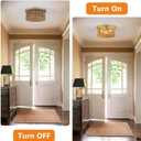 Rattan Ceiling Light, 3 Light Boho Light Fixture, Round Woven Flush Mount Ceiling Light for Entryway, Hallway, Bedroom, Kitchen