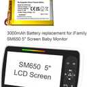 AOLIKES 3.7v 3000mAh Battery Replacement for iFamily SM650 / SM651 Large 5" Screen Baby Monitor