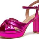 Women's Chunky Platform Heels with Adjustable Ankle Strap - Open Toe Bowknot Block Heel Strappy Sandals, Wedding Party Dressy Shoes Summer Sandals (6, Rose Red Pu)