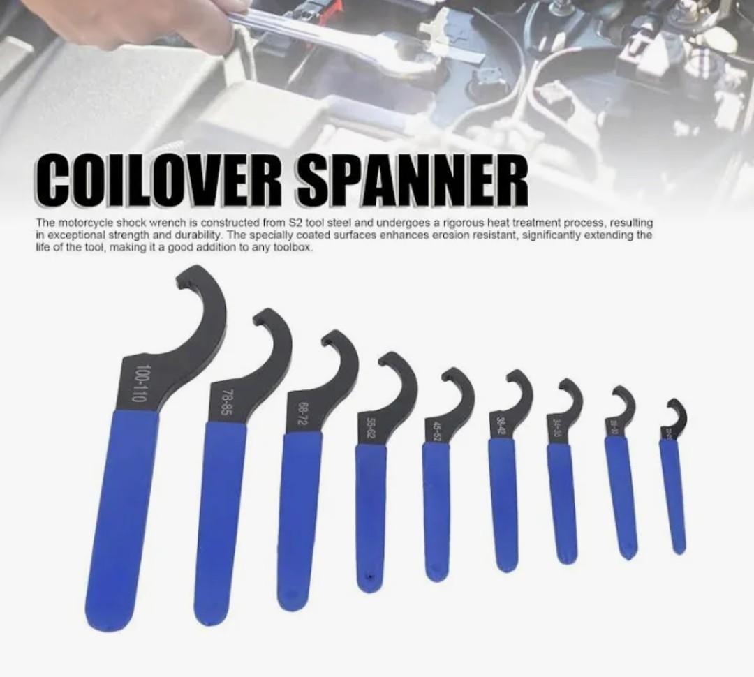 9Pcs Coilover Spanner Wrench Set, Steel Spanners Wrench Hook Tool, C Shape Shock Spanner Wrenches for Most Coil Over Coilover Suspension System and Shock Adjustment