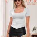 YOGINGO Womens Basic Square Neck Short Sleeve T Shirt Slim Fit Tee 2025 Summer Y2k Going Out Crop Tops Tight Sexy Shirts (Large)