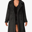 Angashion Women's Fuzzy Fleece Lapel Open Front Long Cardigan Coat Faux Fur Warm Winter Outwear Jackets M