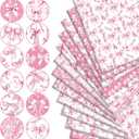 Whaline 12 Pcs Pink Bow Rose Cotton Fabric Bundles Chinoiserie Flower Bowknot Fat Quarters Pink White Sewing Fabrics for DIY Handmade Craft Decor, 18 x 22 in