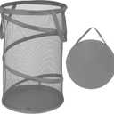 BATTOO Collapsible Laundry Baskets, Foldable Mesh Pop Up Hamper, Portable Laundry Basket Hamper with Handles for Laundry, Bathroom, Kids Room, College Dorm, Travel, Storage Organizer Grey (13 x 23.7 inch)