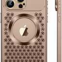 Spring Buckle Aromatherapy Magnetic Phone Case, Suitable for IPhone 17Promax Metal Lens Film Hollow Missing Label Heat Dissipation Protective Cover (Desert Gold, iPhone 16 Pro Max)