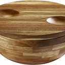 JOYMAY Salad Bowls Wood Salad Bowl Set with Lid Acacia Wood Serving Bowl for Fruits or Salads 10.5" Large Serving Bowl with Serving Utensils, 4 Piece Wooden Mixing Bowl Set for Kitchen, Picnic